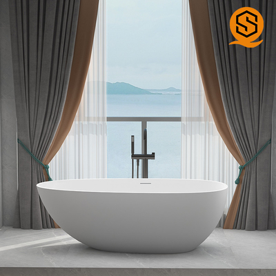 Hotel Project Freestanding artificial stone solid surface matte white bathtub