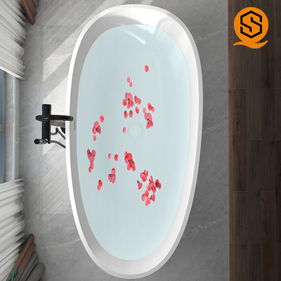 Hotel Project Freestanding artificial stone solid surface matte white bathtub
