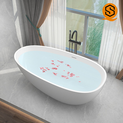Hotel Project Freestanding artificial stone solid surface matte white bathtub