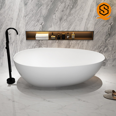Matte white oval design bath tub artificial stone adult standing bathtub