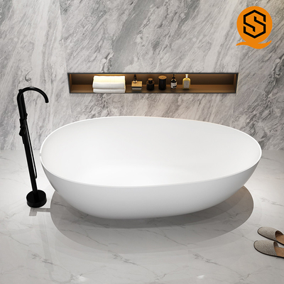 Matte white oval design bath tub artificial stone adult standing bathtub