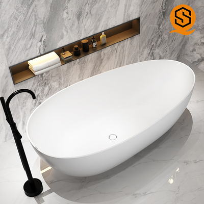 Matte white oval design bath tub artificial stone adult standing bathtub