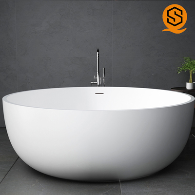 Hotel, villa, apartment project furniture matte white large round standing artificial stone bathtub