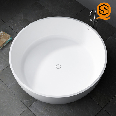 Hotel, villa, apartment project furniture matte white large round standing artificial stone bathtub