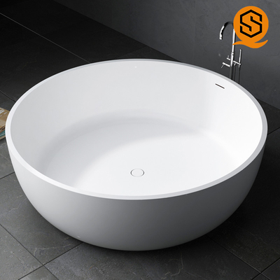 Hotel, villa, apartment project furniture matte white large round standing artificial stone bathtub