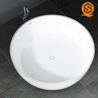 Hotel, villa, apartment project furniture matte white large round standing artificial stone bathtub
