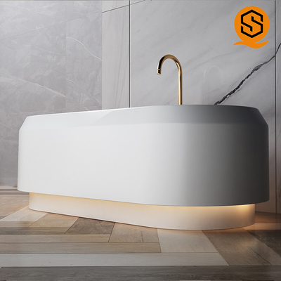 Unique bathtub design with LED light matte white artificial stone freestanding bath tub