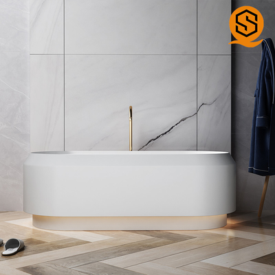Unique bathtub design with LED light matte white artificial stone freestanding bath tub