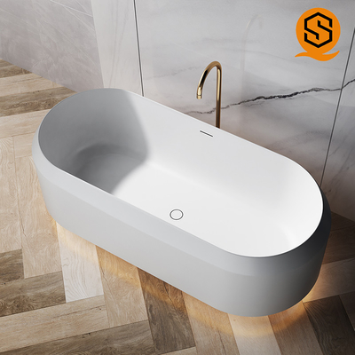 Unique bathtub design with LED light matte white artificial stone freestanding bath tub