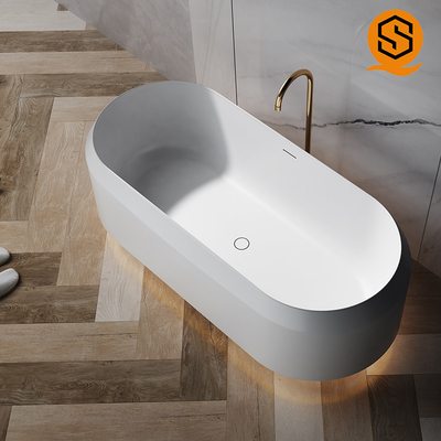 Unique bathtub design with LED light matte white artificial stone freestanding bath tub