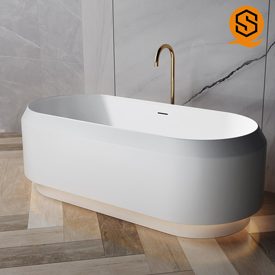 Unique bathtub design with LED light matte white artificial stone freestanding bath tub