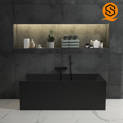 Square matte white black design bathtub Adult large standing artificial stone bathtub
