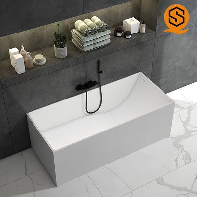 Square matte white black design bathtub Adult large standing artificial stone bathtub
