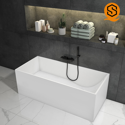 Square matte white black design bathtub Adult large standing artificial stone bathtub