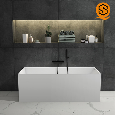 Square matte white black design bathtub Adult large standing artificial stone bathtub