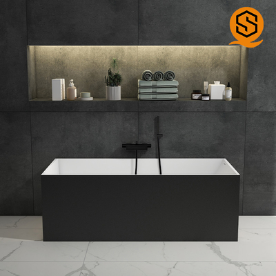 Square matte white black design bathtub Adult large standing artificial stone bathtub