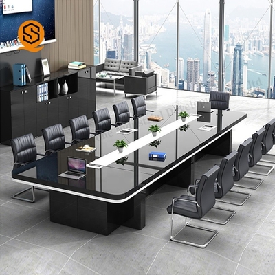 Meeting Room Black Conference Table With Artificial Stone Material