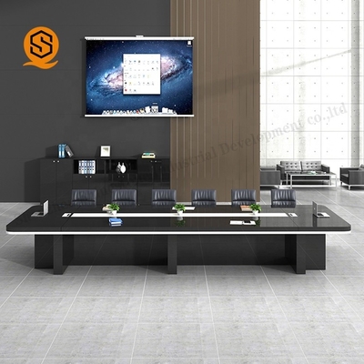 Meeting Room Black Conference Table With Artificial Stone Material