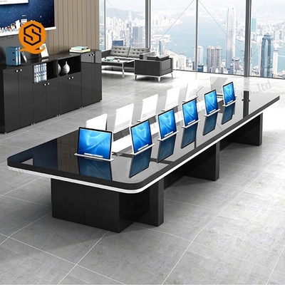 Meeting Room Black Conference Table With Artificial Stone Material