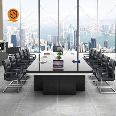 Meeting Room Black Conference Table With Artificial Stone Material