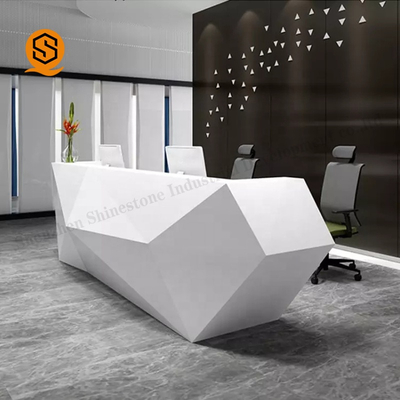 Custom Modern Diamond Design 2 Person White Solid Surface Reception Desk For Office