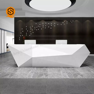 Custom Modern Diamond Design 2 Person White Solid Surface Reception Desk For Office