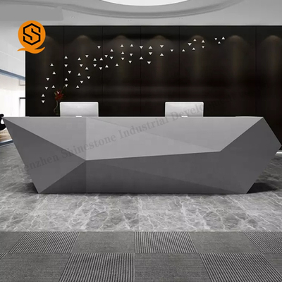 Custom Modern Diamond Design 2 Person White Solid Surface Reception Desk For Office