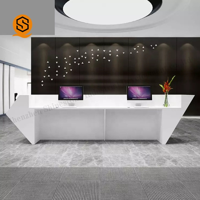 Custom Modern Diamond Design 2 Person White Solid Surface Reception Desk For Office