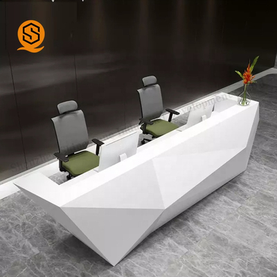 Custom Modern Diamond Design 2 Person White Solid Surface Reception Desk For Office
