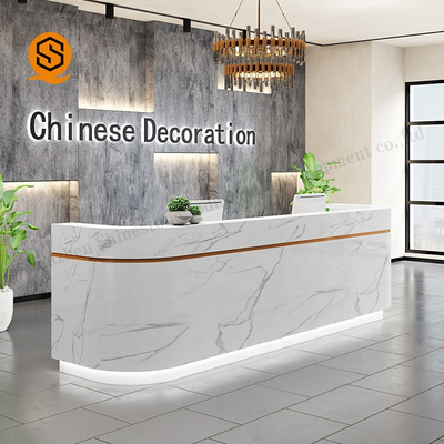 Custom Unique Design Office Marble Front Counter White Artificial Stone Reception Desks