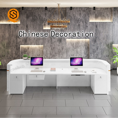 Custom Unique Design Office Marble Front Counter White Artificial Stone Reception Desks