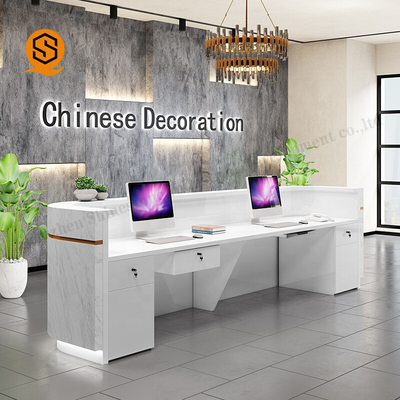 Custom Unique Design Office Marble Front Counter White Artificial Stone Reception Desks