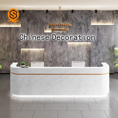 Custom Unique Design Office Marble Front Counter White Artificial Stone Reception Desks