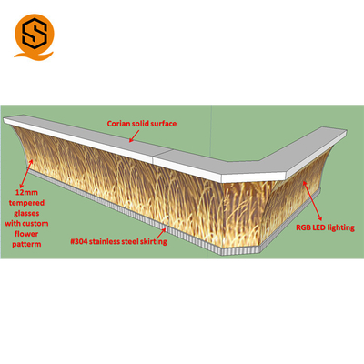OEM Processing Solid Surface Bar Counter Multiple Colors L Shaped Bar Counter