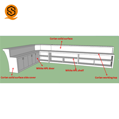 OEM Processing Solid Surface Bar Counter Multiple Colors L Shaped Bar Counter