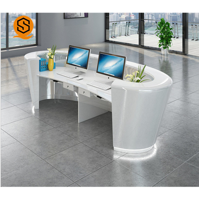 Oval Curve Semicircle Modern Hotel Reception Counter Solid Surface 2 Person Reception Workstation