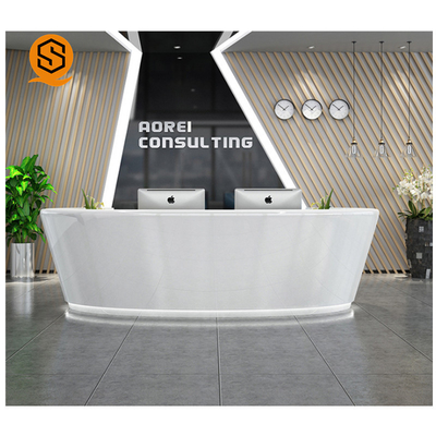 Oval Curve Semicircle Modern Hotel Reception Counter Solid Surface 2 Person Reception Workstation