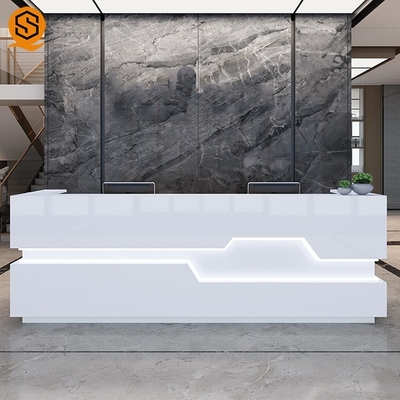 LED Light White Salon Reception Desk With Solid Surface Material