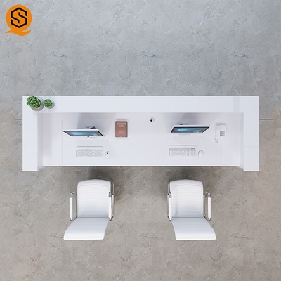 LED Light White Salon Reception Desk With Solid Surface Material