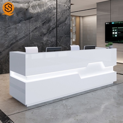 LED Light White Salon Reception Desk With Solid Surface Material