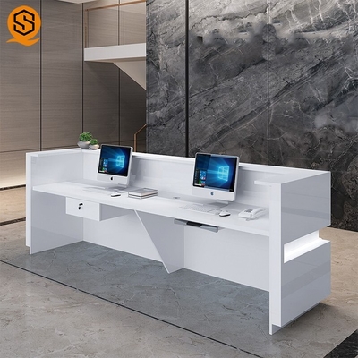 LED Light White Salon Reception Desk With Solid Surface Material