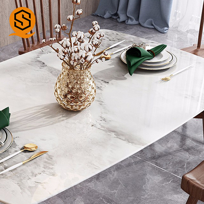 Fireproof 6 Chairs Marble Dining Table Square Design For Hotel