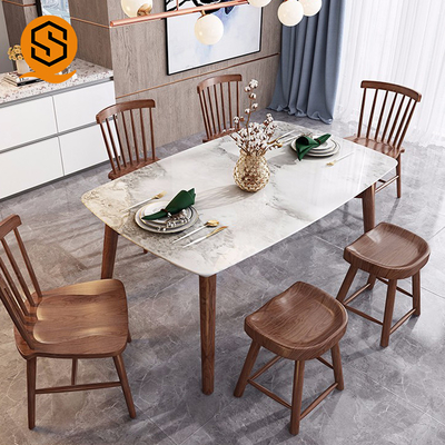 Fireproof 6 Chairs Marble Dining Table Square Design For Hotel