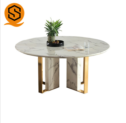 CE White Circle Marble Dining Table With Exquisite Workmanship
