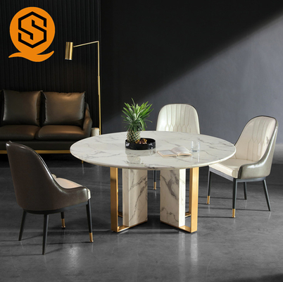 CE White Circle Marble Dining Table With Exquisite Workmanship