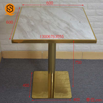 Country Style Marble Rectangle Dining Table With Stainless Steel Construction