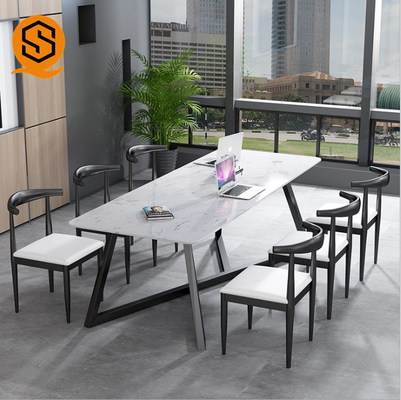 Multiple Colors Modern Restaurant Table 8 Seater Marble Top Dining Table