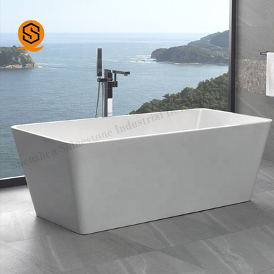 White Acrylic Rectangular Freestanding Soaking Tub Hotel Apartment Project