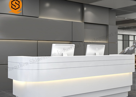 ODM Led Solid Surface Reception Desk Office Receptionist Furniture Joints Invisible