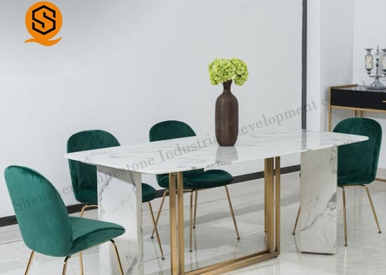 OEM Luxury White Marble Dining Table Easy Maintenance SGS Approved